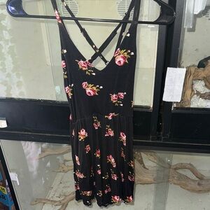 Floral Black Dress with Pink Roses